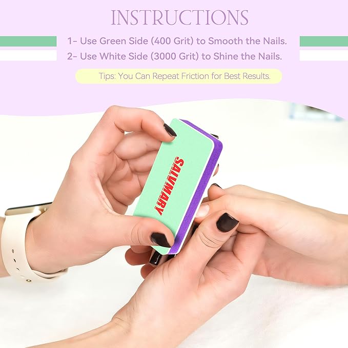 Nail Shiner Buffer Blocks - 2 Sided Shining Nail Polisher Sponge Buffing Block File 400/3000 Grit Manicure Nail Art Tools 2Pcs
