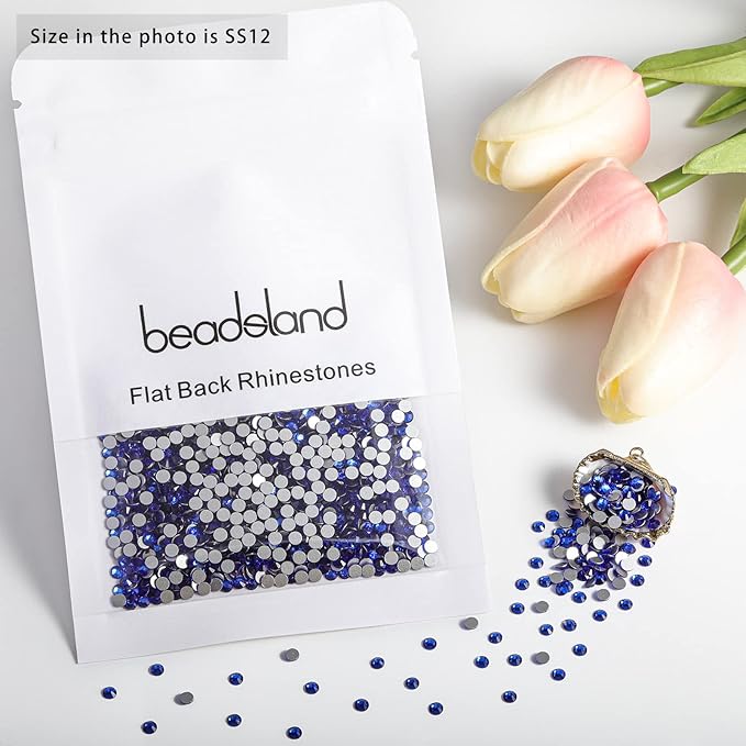 Beadsland 1440pcs Flat Back Crystal Rhinestones Round Gems for Nail Art and Craft Glue Fix, Sapphire(SS12(2.9-3.0mm))