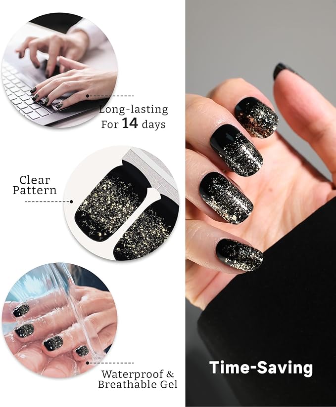 Nail Polish Strips (No UV Lamp Needed) - 22 Pcs Salon Quality Gel Nail Stickers - Long Lasting Wraps (Blue Hour IceBurg)