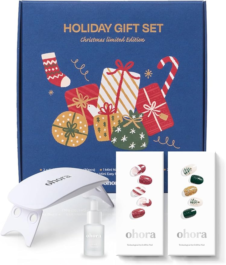 ohora Semi Cured Gel Nail Strips ([2025 Christmas Set] N Santa Cane & N Christmas Magic) - Works with Any Lamps, Salon-Quality, Long Lasting, Easy to Apply & Remove