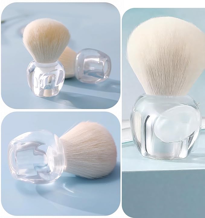 2Pcs Nail Dust Brush Set, Transparent Base with Hollow Cavity Design (Better Grip) - Soft Kabuki Cleaner Brush for Acrylic Nails, Manicure Dust Removal & Makeup
