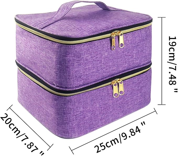 Meichoon Essentials Nail Polish Carrying Organizer 2 Layers Storage Holder Case with Adjustable Bottle Compartment 30 Bottles of Gel lamp and Manicure Tools Large Makeup Bag Travel Purple