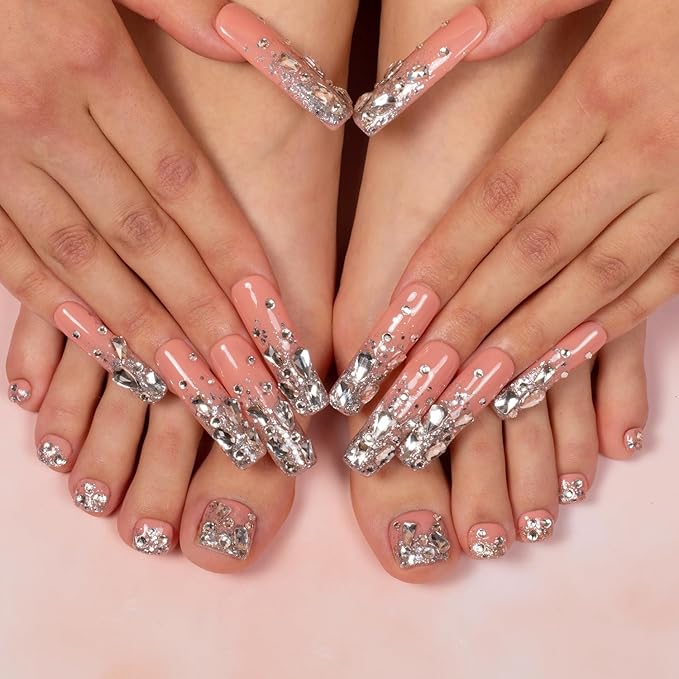 LOVFUL Press on Toenails Silver Wind | 20 PCS Free Size Toe Nails | Reusable Fake Nails for Toe | T126