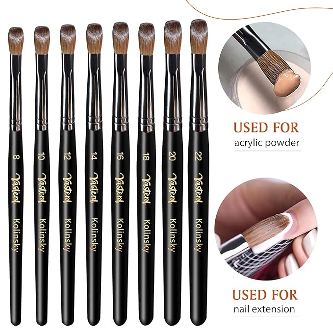 Yasterd Acrylic Nail Brush - 100% Kolinsky, Oval Crimped, Size 12 Black Wood Professional Nail Art Powder Brush Manicure Tool
