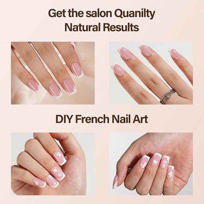 150Pcs French Gel Nails, Vansiho French Tip Press on Nails Pink, Short Square Soft Gel Nails, Acrylic Fake Nails for Nail Art DIY 15 Sizes