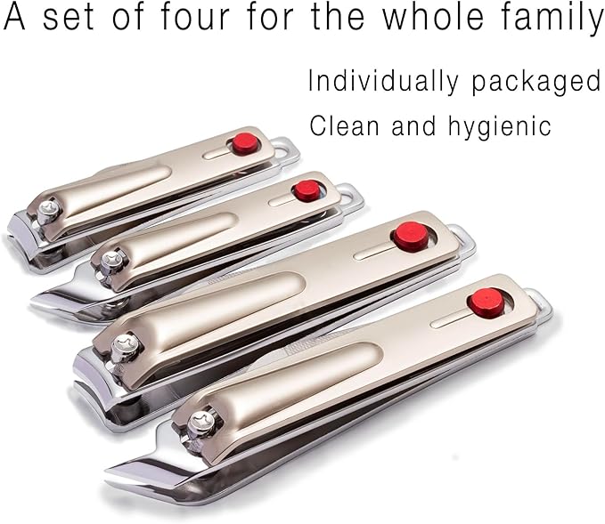 Nail Clipper Set, 4PCS Stainless Steel Toenail Clippers for Thick & Ingrown Nails - Nail Clippers for Men & Women, Heavy Duty Grooming Kit with Nail File