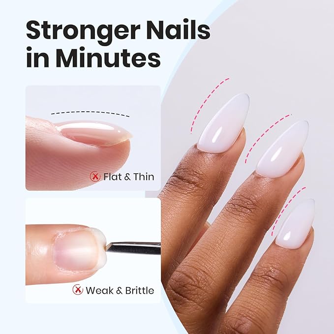 Beetles HEMA-FREE & TPO FREE Builder Nail Gel-Frosted Glow 2 Colors Strengthening Nails Building Apex & Extension for Beginner DIY Salon at Home,Clear & Jelly White Builder Gels UV & LED Lamp Need