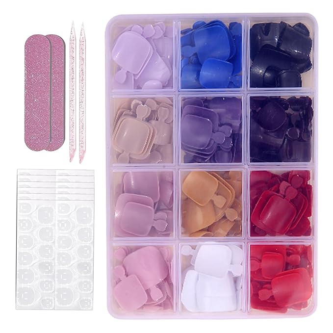 288Pcs Press on Toenails Short Square Fake Toenails Solid Color False Toenails Pure Color False Toenail Tips Glossy Toe Nails Press ons Artificial Stick on Toe Nail for Women Manicure 12Colors
