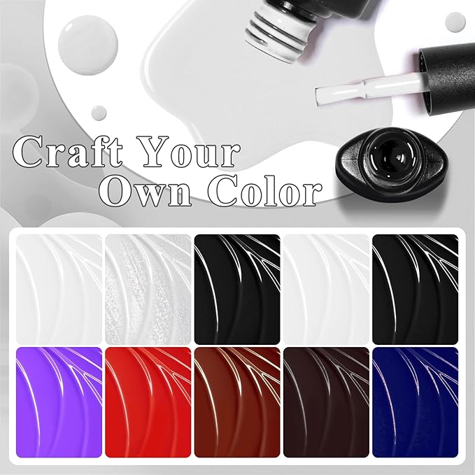 MTSSII 12pc Crackle Gel Nail Polish Set - 7 Colors: Red, Purple, Orange, Pink, Green, Blue + White, Silver, Black - Quick Dry Nail Art Kit - Fall Gift for Women