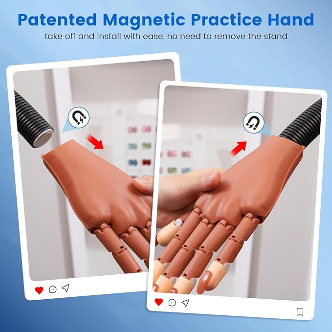 Practice Hand for Acrylic Nails: Magnetic Nail Practice Hand Flexible Fake Hand For Nail Practice Movable Manicure Hand Practice with 100PCS Nail Tips
