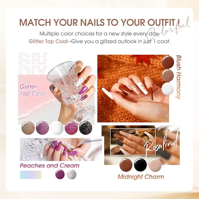 ROSALIND 30pcs Gel Polish Nail Set with Base Gel Top Coat (Glossy Matte and Glitter), 20 Fall Winter Colors Gel Nail Polish 6pcs Reflective Glitter Effect Nail art for Women