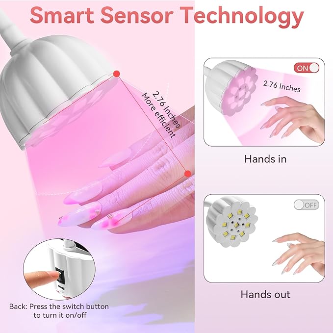 Makartt UV LED Nail Lamp - Gooseneck 34mW/cm² Flash Cure Lamp Rechargeable UV Light for Gel Nails with 4 Times & Auto Sensor USB Cordless Fast Curing Nail Art Design for Salon Home DIY (White)