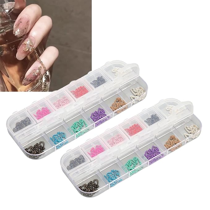 3D Mix Nail Chains, 3D Colorful Nail Charms, 24 Strips Nail Jewelry Metal Punk Nail Chains With Case, Nail Chain Decorations for Nail Art Chains DIY Design
