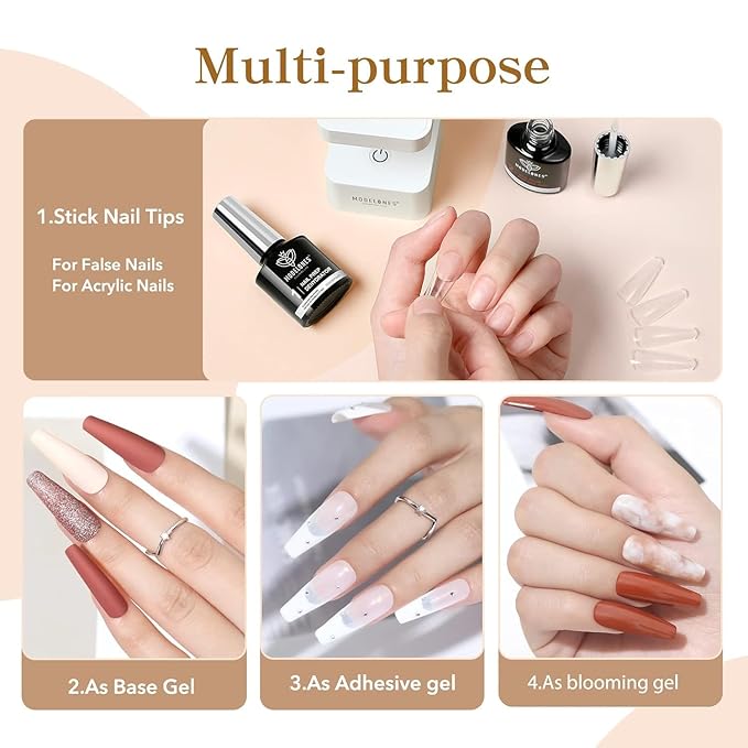 modelones 9 in One Gel Nail Glue Prep Dehydrator for Acrylic Nails Tips/Bloom Gel/Adhesive Bond, Long Lasting Curing Needed