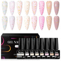MTSSII Rubber Base Gel Nail Polish Kit with Golden Sequins For Nails, Glitter Sequins Gel Nail Polish Set, Soak Off UV Cured Nail Nail Art Design at Home