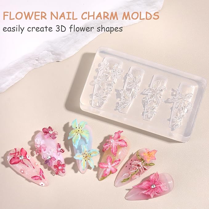 3D Sculpting Gel for Nail Art, 30g Clear Solid Builder Gel Non-Stick Hand Extension, Molding for Nails with Flower Nail Mold & Carving Pen, Professional Manicure Salon Supplies
