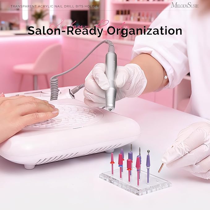 MelodySusie Nail Drill Bits Holder with 12 Holes, Visible Sturdy and Compatible with 3/32" Acrylic Drill Bit Organizer and Storage for Salon & Home, Rectangular（not include bits）