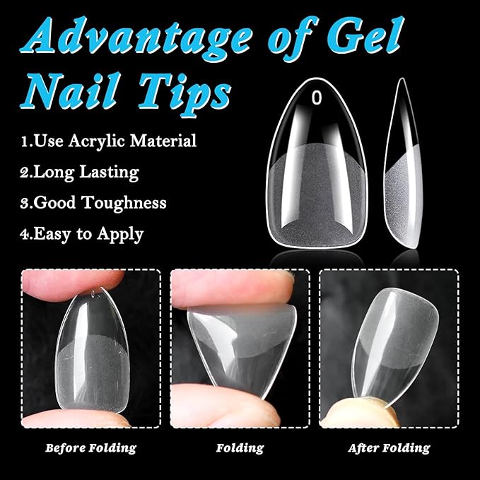 LoveOurHome 420pc Almond Fake Nails Medium Gel Nail Tips Medium Press on Nails Clear Almond Nail Tips Full Cover False Artificial Fake Fingernail for Gel Extension Acrylic Nails Press on