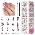 2052Pcs Pink Nail Rhinestones 12 Shapes Light Pink Rhinestones for Nails Flatback K9 Glass Gems Round Beads Stones Diamonds Crystals Nail Charms Art Supplies for Nails Face Eyes Makeup Crafts