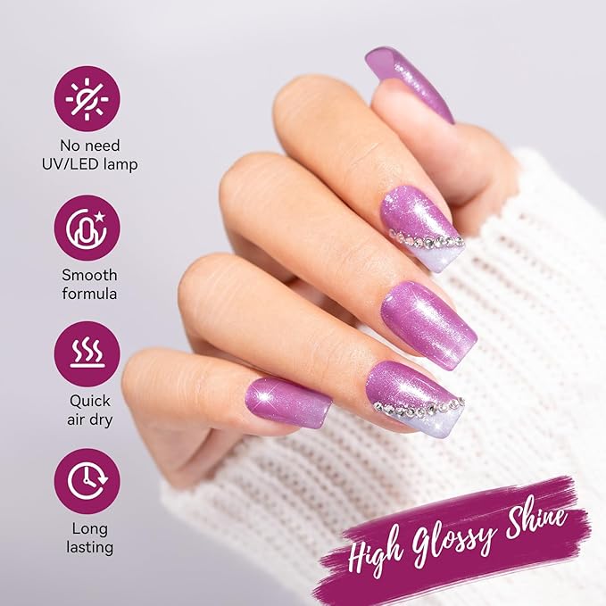 Purple Sparkle Nail Polish, Mermaid Shimmer Shades Classic Fingernail Toenail Polish Duo, Caster Oil Enriched, Non-Gel, Vegan, Opaque, Quick Dry Lilac Glitter DIY Nail Art