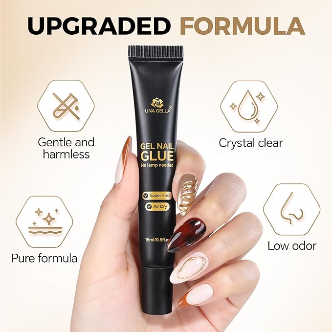 UNA GELLA Strong Nail Glue Gel, 15ml*2pcs No U V/Lamp Needed Nail Gel Glue, Quick Air Drying Semi Solid Nail Glue GEL, Super Strong NAIL G LUE For Press Ons Acrylic False Nails Tips Extension DIY Kit