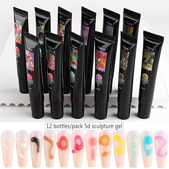 3D Sculpting Gel for Nail Art, 12 Colors Soft Modeling Nail Gels, Embossing Liner Polish, Neon Green Yellow Pink Gel Polish Summer Design, Wire Wave Painting Jelly Gels Manicure Kit