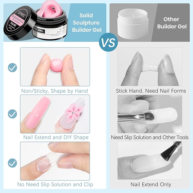 Sculpting Gel for 3D Nail Art Gel Non Stick Hand Solid Builder Hard Gels for Extension Carving Sculpting Beauty Nail Charms for Beginner and Salon DIY