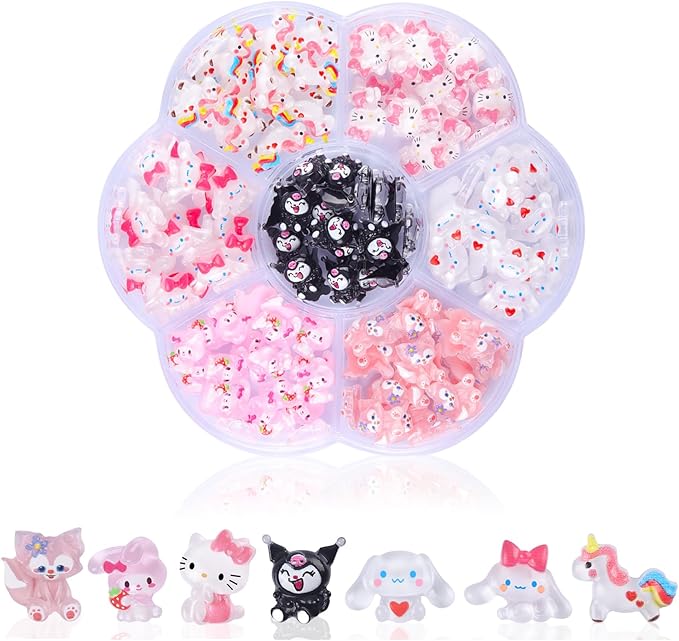 140 Pcs Nail Charms,7 Styles 3D Slime Charms Nail Decorations Flatback Resin Charm for DIY Nail Art Decorations Supplies,Hair Clips,Jewelry Making and Phone Cases Etc