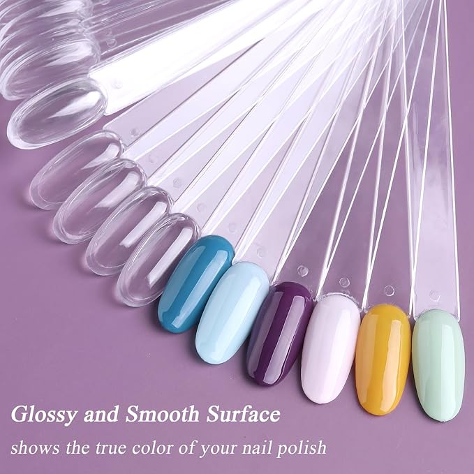 Clear Nail Swatch Sticks with Number Stickers, 50 Pcs Oval Nail Sample Swatches for Gel Polish Color Display Practice Nail Tips muestrario de colores para uñas Manicure Supplies
