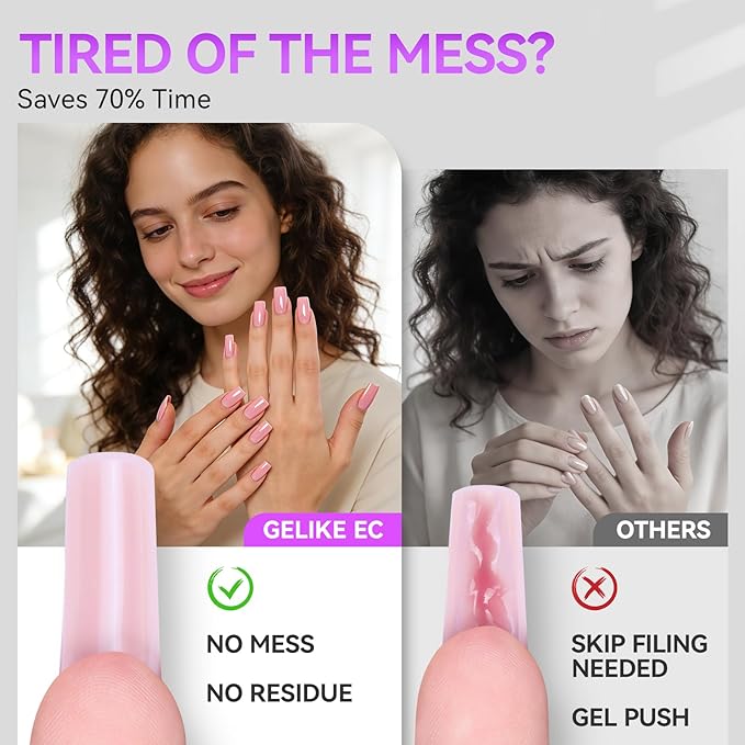 Gelike EC Sandwich Dual Forms for Polygel: Reusable Square Nail Form for Builder Gel & Acrylic Nails - 240pcs 15 Size with Guidelines to Create Short, Medium, Long Styles - C-Curve with Straight Sides