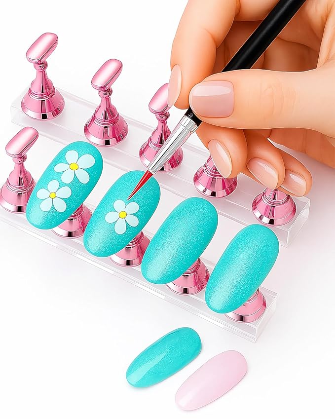 Nail Art Tools Set,15 PCS Nail Brushes,5 PCS Nail Dotting Tools,Nail Stands,Brush Holder,Tweezers,Double-Sided Tape,Nail Design Tools Kit for Press On Nails and Nail Painting