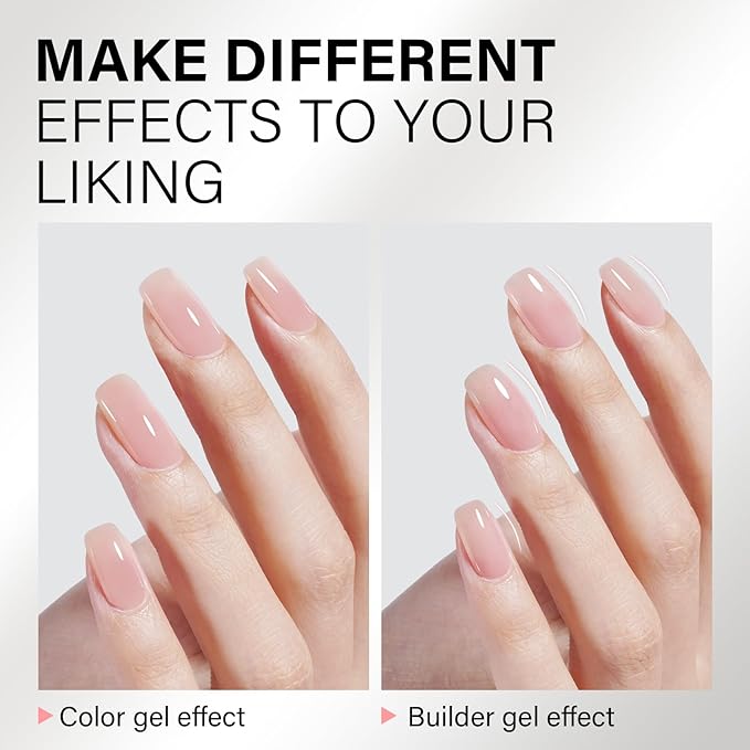 AILLSA Builder Gel for Nails Baby Pink 7 In 1 Hard Gel Polish for Nail Thickening Nude Color Strengthener Gels Nail Polish Light Pink Extension U V Gels for French Manicure Base Coat Need 0.51 Oz GB65
