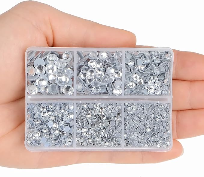 4000pcs Mixed Size Hot Fix Round Crystals Gems Glass Stones Hotfix Flat Back Rhinestones (Clear Crystal)