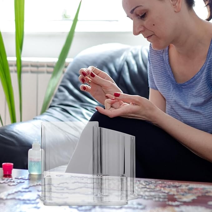 Nail Tool Organizer Box Compact Acrylic Desktop Storage Case with Divided Compartments for Grinding Machine Bits Manicure Brushes Cosmetics Holder
