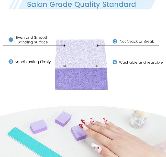 Nail Buffer Block, 100 PCS Mini Buffers, 2 Way Fine Grit 180/240, 1.3 inch Long, Small Buffing Kits for Nail Gel Polish, Acrylic & Press-On Nails Prep, Pedicure & Manicure, Purple