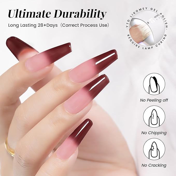 YTD Likomey Color Changing Gel Nail Polish 6 Colors with Base and Top Coat Kit,Fall Winter Mood Temperature Change Colors Red Green Blue Ombre Thermal Manicure UV Color Gel Set,8 Pcs 7.5 ml