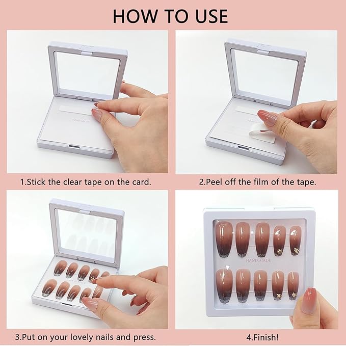 Press On Nail Packaging Boxes - 3D Floating Storage and Display Box With 60pcs Double Sided Adhesive Tape for Nail Tech (White, 4.3 Inch)