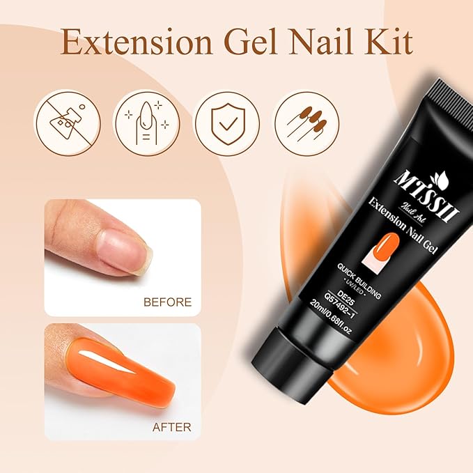 MTSSII 15Pcs Gel Nail Polish Set 6 Colors Neon Gel Polish + 3Pcs Poly Extension Gel Nail Kit Pink Orange Yellow Red Builder Gel Set for Beginner & Professional