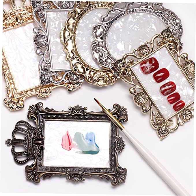 2 Pcs Nail Art Palette Nail Mixing Palette Polish Color Mixing Plate Golden Edge Nail Holder Display Board Cosmetic Mixing Tools (Gold)