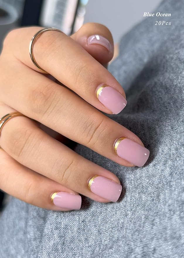 Semi Cured Gel Nail Strips (Lavender Gray), Gold Line, 20 Pcs Gel Nail Wraps, Stickers, UV Light Required, Salon Quality, Long Lasting