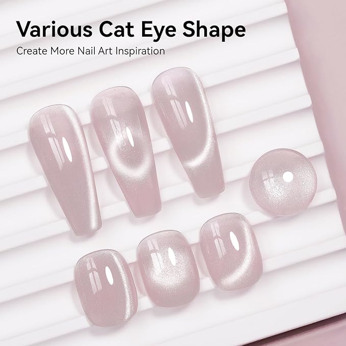 Cat Eye Gel Nail Polish, Nude Moonlight Cat Eye Nails with Magnet Stick For Holographic Shimmer Cateye Glitter Effect UV Nail Art Manicure Salon DIY Home