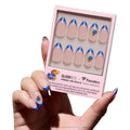 Glamnetic x Fanatics Press On Nails - Kansas Jayhawks | Short Almond Fake Nails, Collegiate Jayhawks Blue French Tips, College Nails, Salon-Quality | 15 Sizes - 30 Nail Kit with Glue