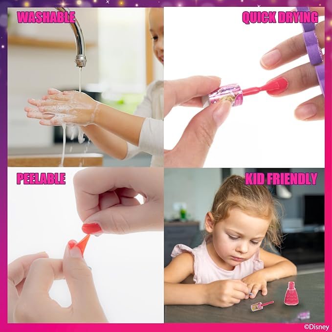 Townley Girl Disney Princess Water Based Peel Off Quick Dry Nail Polish with Nail Separators Gift Kit Set for Kids Girls 14 Pc Set Perfect for Parties, Sleepovers and Makeovers