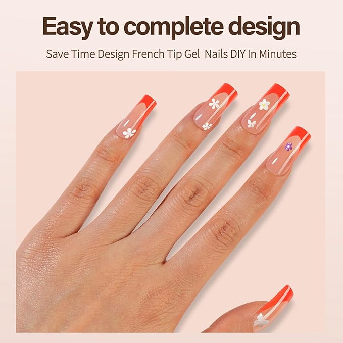 150Pcs French Gel Nail Tips, Vansiho Long Square Nail Tips, Red Pre-French Tips Press on Nails, Soak Off Soft Gel Acrylic Fake Nails for Nail Art DIY 15 Sizes