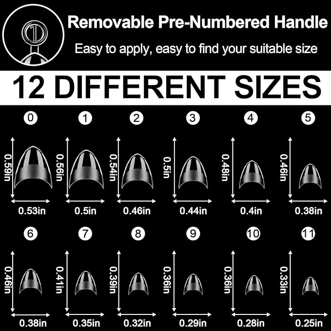 600Pcs French Almond Nail Tips - ANERNAI Half Cover Extra Short Nail Tips with Matte Clear Acrylic Gel Kit False Nails for Extension DIY Salon 12 Sizes