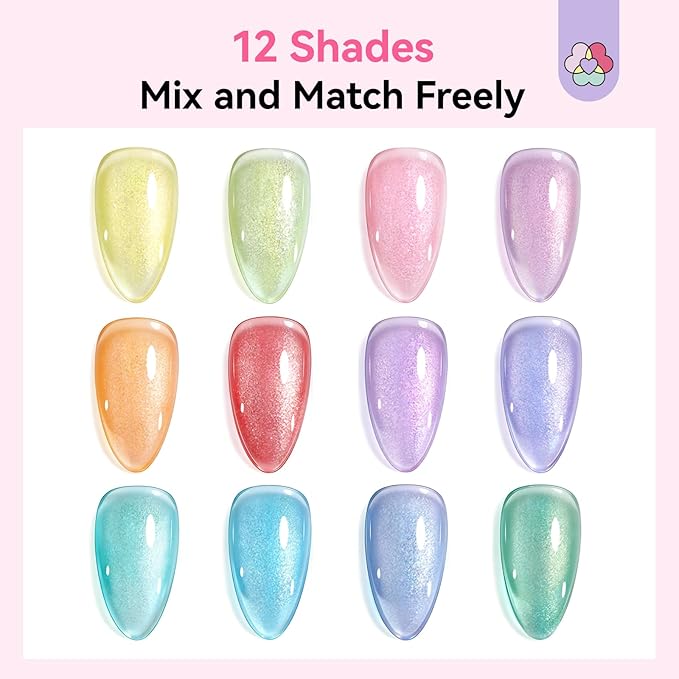 SAVILAND Glitter Gel Nail Polish Set: Jelly 2026 60ml 12 Colors Crystal Shiny Gloss Light Pink Gel Polish Art Pen Spring Magnetic Gel Polish Glitter Nail Polish Gifts Home Manicure DIY