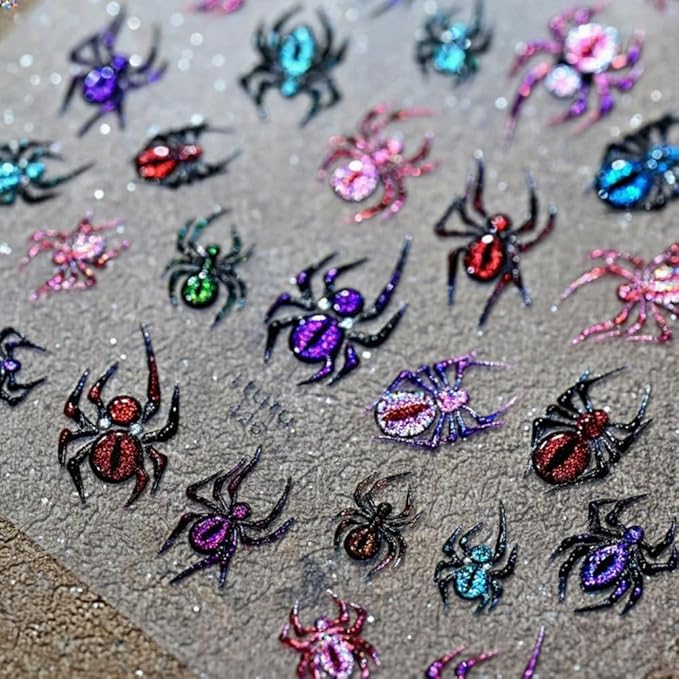 Halloween Nail Stickers 3D Self Adhesive Spider Nail Art Stickers 5D Embossed Colorful Spiders Nail Decals Araneid Nail Art Supplies Cute Multicoloured Nail Design for Women Girls 1 Sheets