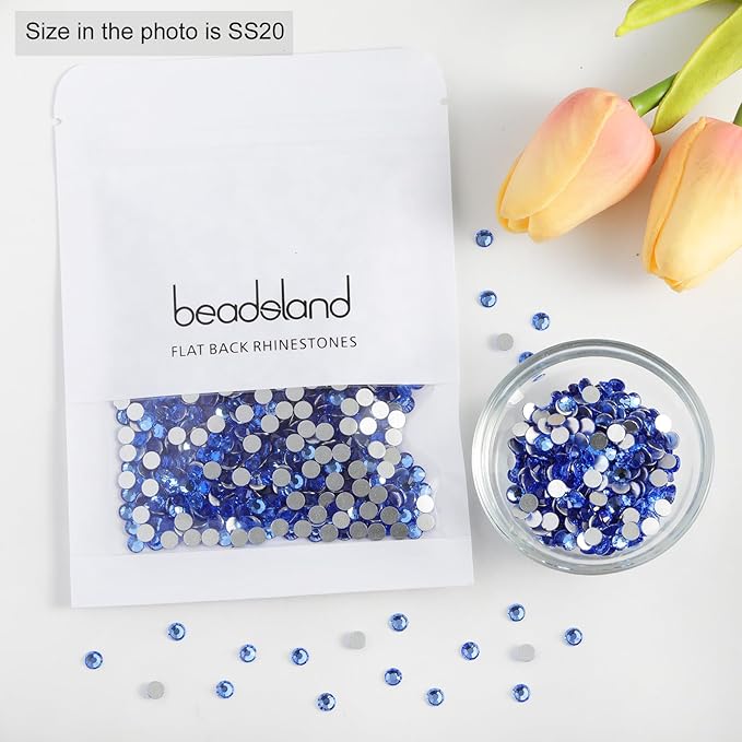 Beadsland Flat Back Crystal Rhinestones Round Gems for Nail Art and Craft Glue Fix, Light Blue, 10mm, SS50/144pcs