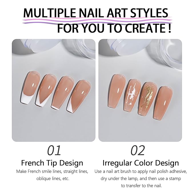 French Tip Nail Stamp Set, Clear Silicone Nails Stamping Jelly Stamper with Scraper & 6Pcs Double Head Nail Art Brushes for DIY& Salon Manicure Art