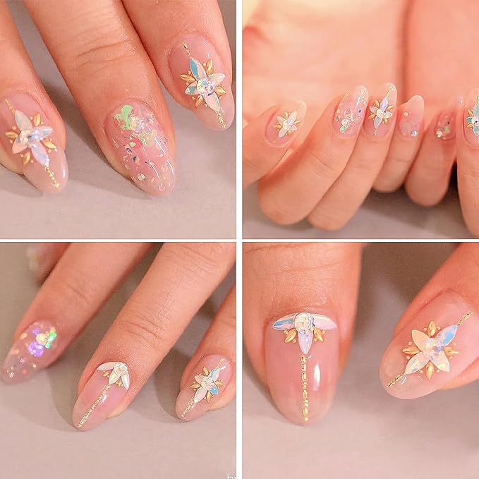 HNUIX Nail Art Charms - Metal Silver & Gold Beads, Flatback Half Round Rhinestones, Small Nail Pearls, 3D Mixed Sizes Decorations for Nails Kits